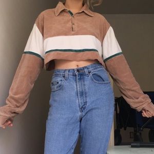 vintage velvet colorblock cropped long sleeve